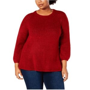 Style & Co Womens. Red Heather Bishop-Sleeve Tunic
